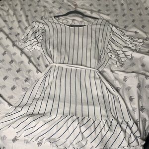 White And Blue Striped Graduation Dress